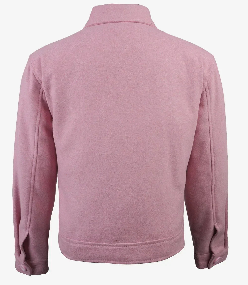 Women’s Classic Pink Wool Trucker Jacket with Button Front