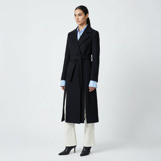 Valoria Wool Blend Belted Coat - Classic Black