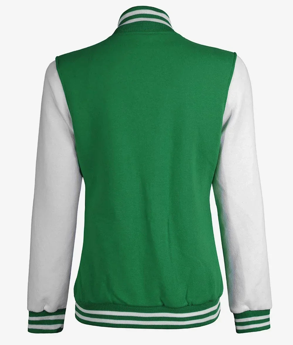 Women's Green and White Letterman Bomber Jacket – Baseball Style