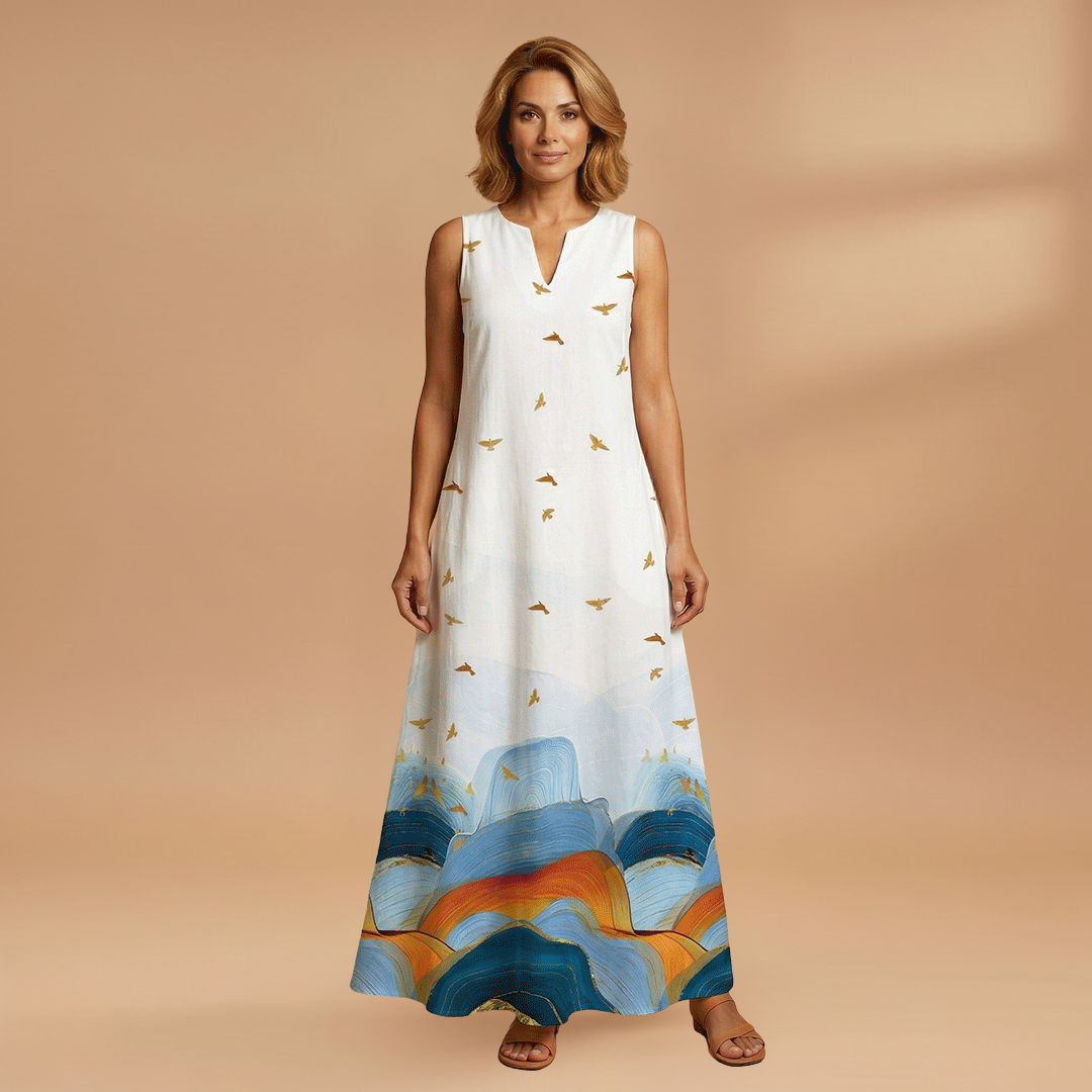 A-Line Dress with Open Collar and Pockets for Women