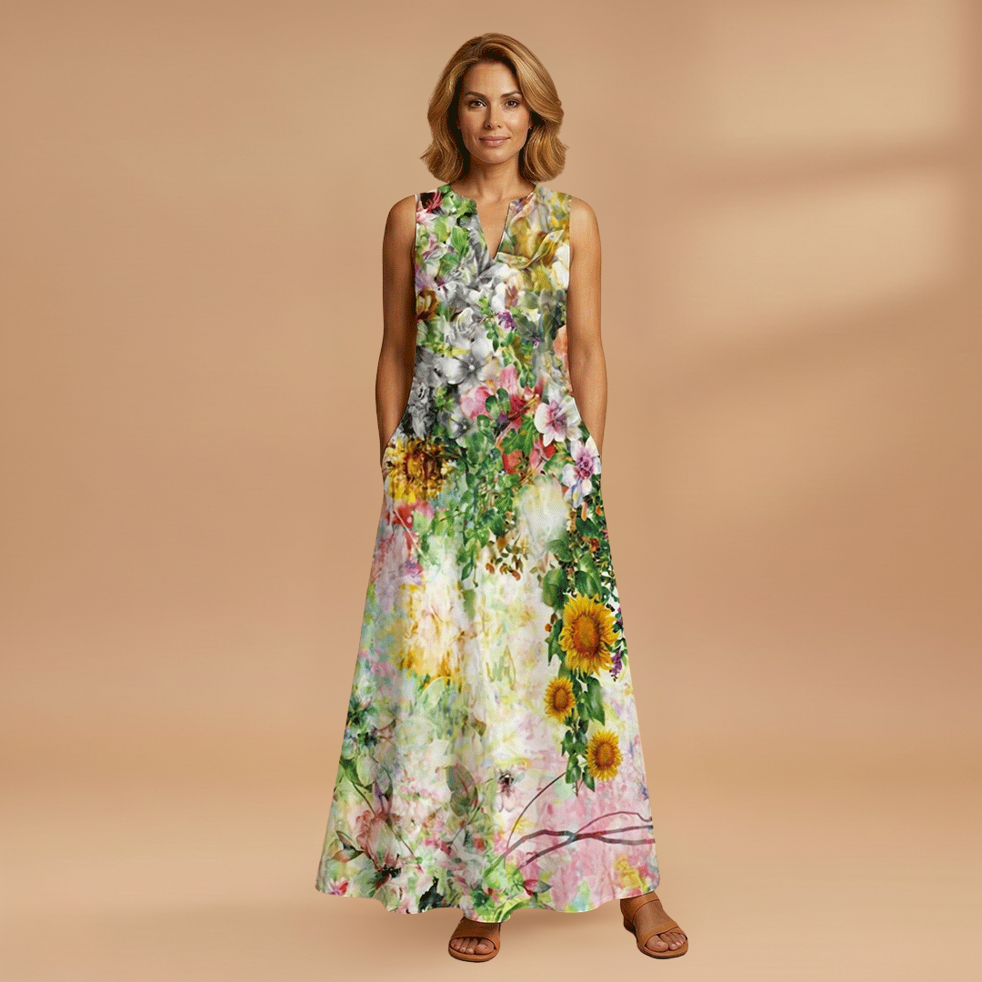 A-Line Dress with Open Collar and Pockets for Women