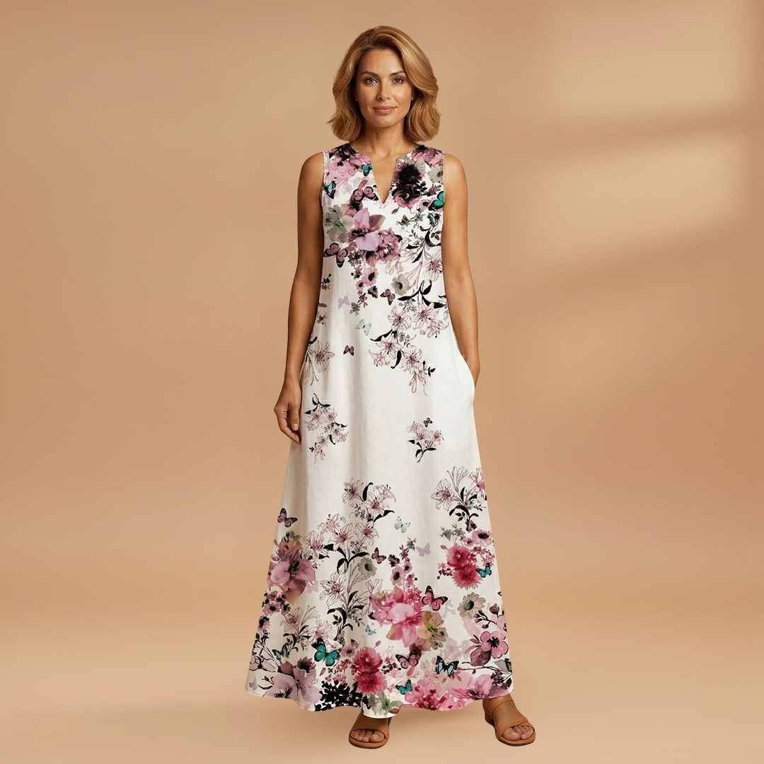 A-Line Dress with Open Collar and Pockets for Women