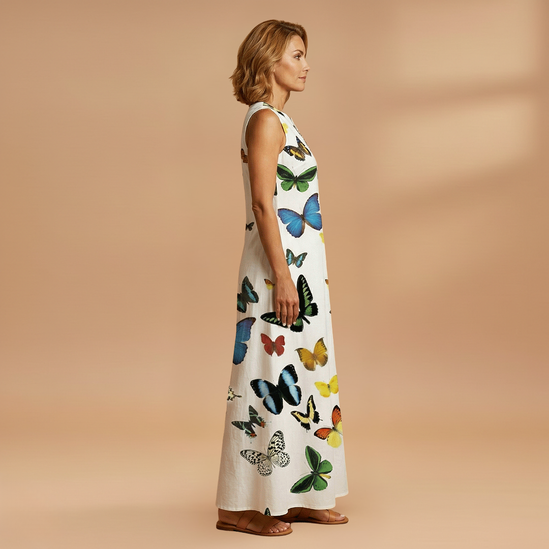 A-Line Dress with Open Collar and Pockets for Women