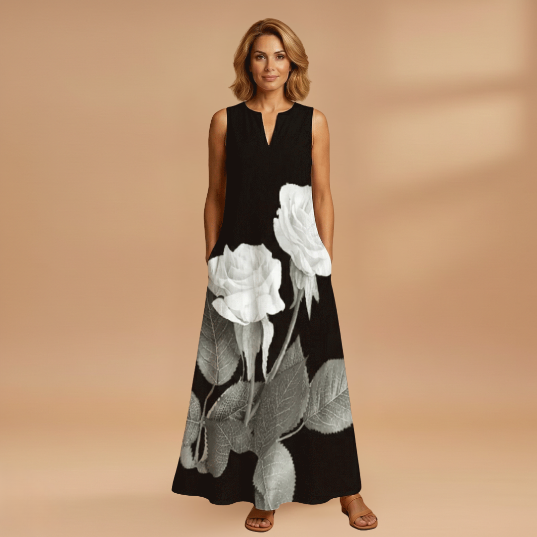 A-Line Dress with Open Collar and Pockets for Women