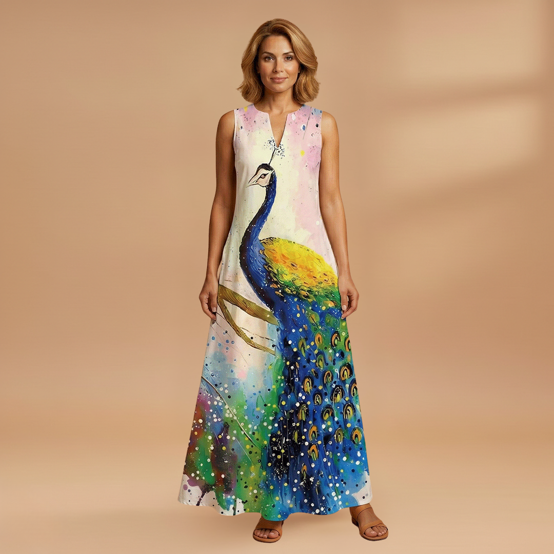 A-Line Dress with Open Collar and Pockets for Women