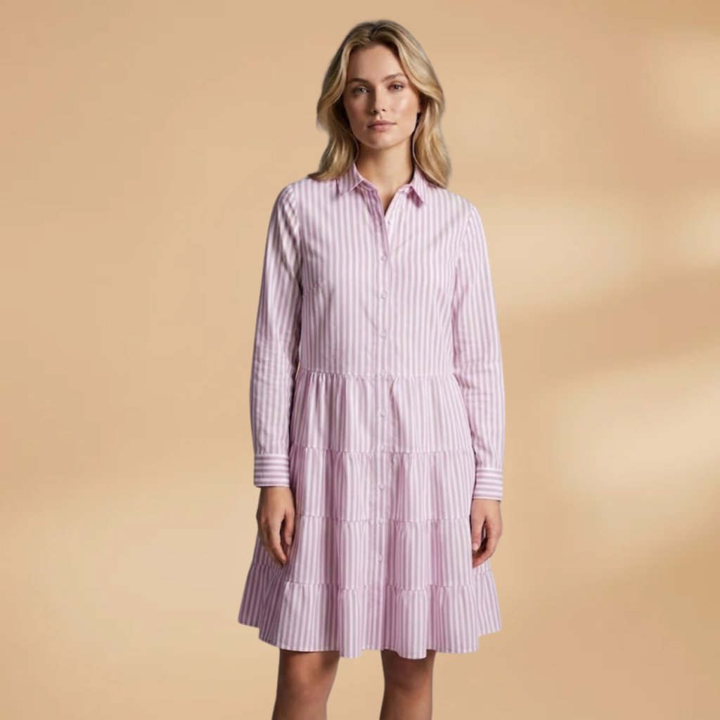 A-line Dress with long sleeves and stripes for Women