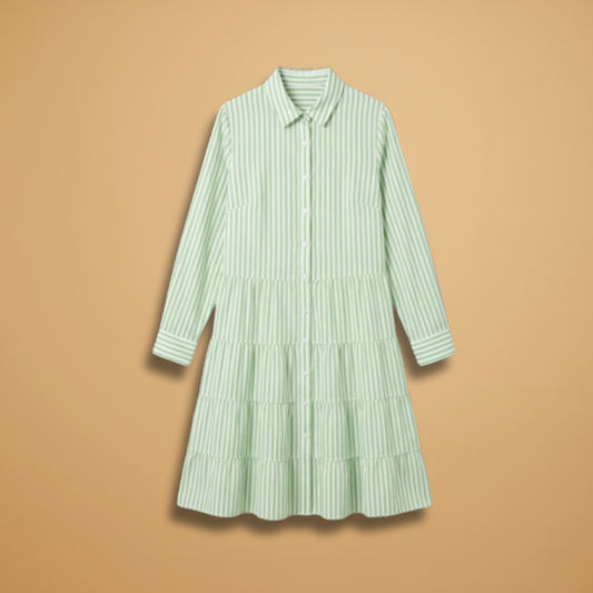 A-line Dress with long sleeves and stripes for Women