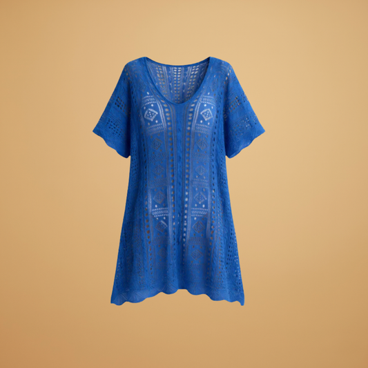 Beach Dress with Wide Sleeves and Crochet Surface for Women