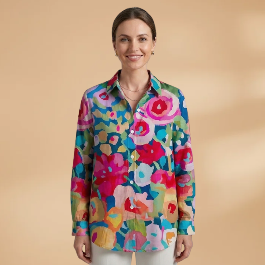 Blouse with All-over Print and Relaxed Fit for Women