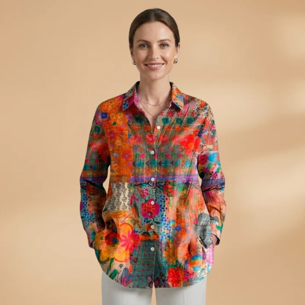 Blouse with All-over Print and Relaxed Fit for Women
