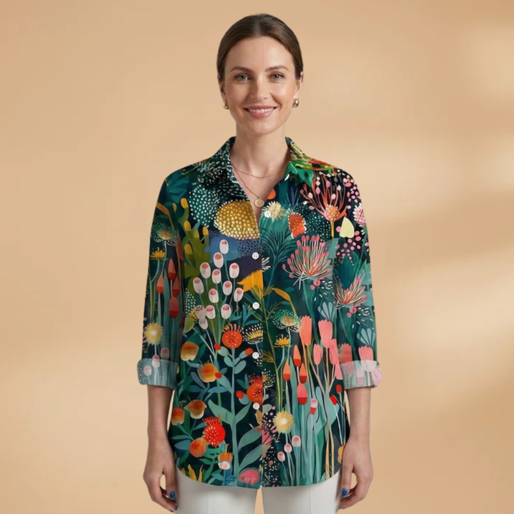 Blouse with All-over Print and Relaxed Fit for Women