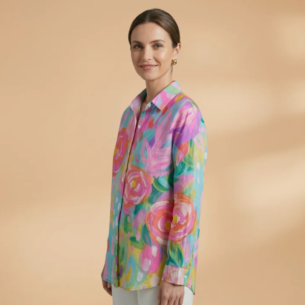 Blouse with All-over Print and Relaxed Fit for Women