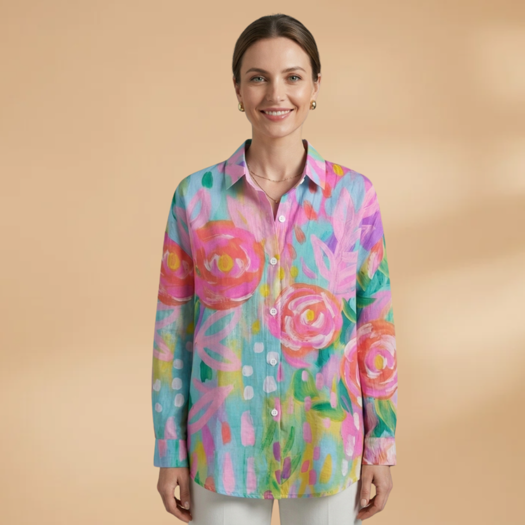 Blouse with All-over Print and Relaxed Fit for Women