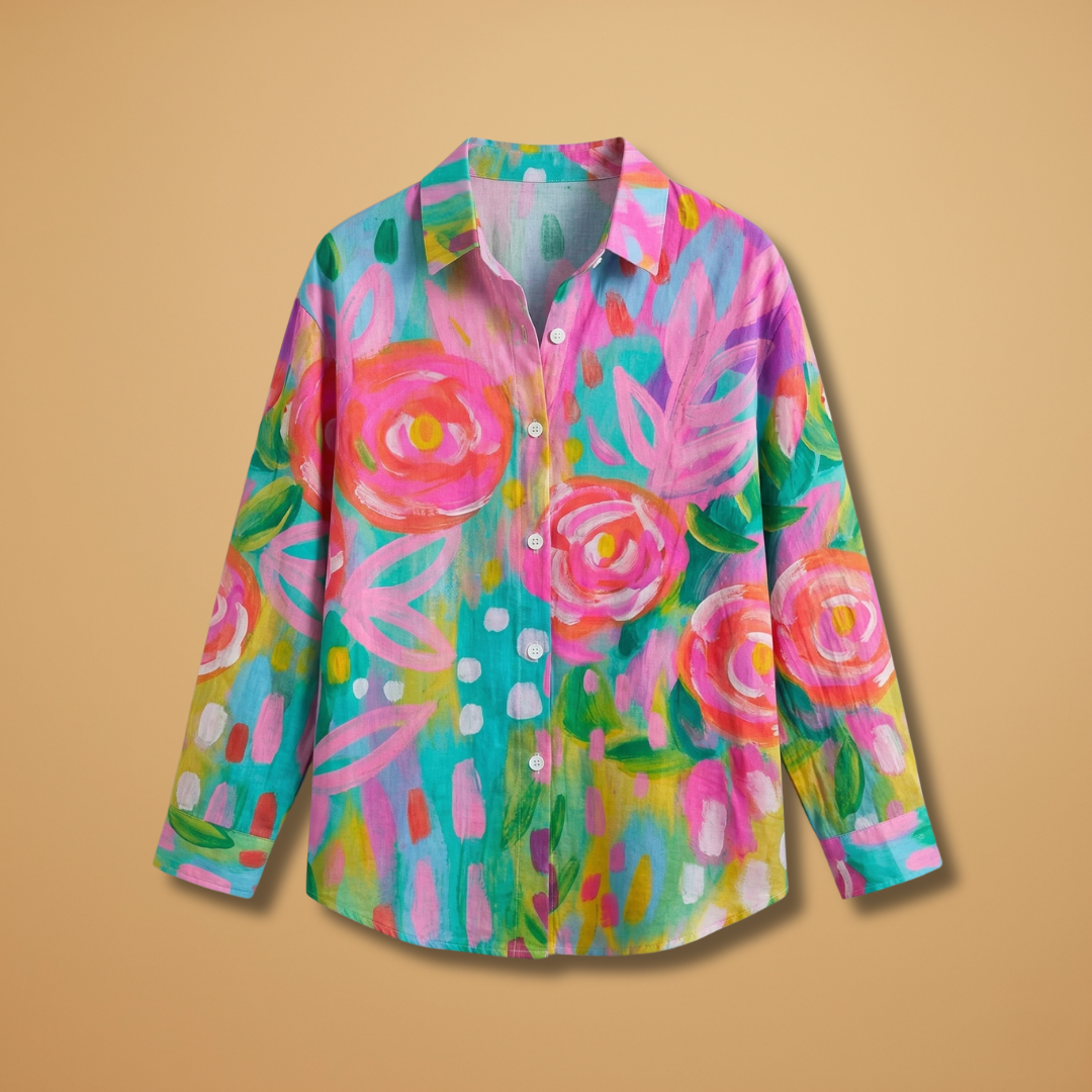 Blouse with Colourful Pattern and Comfortable Fit for Women