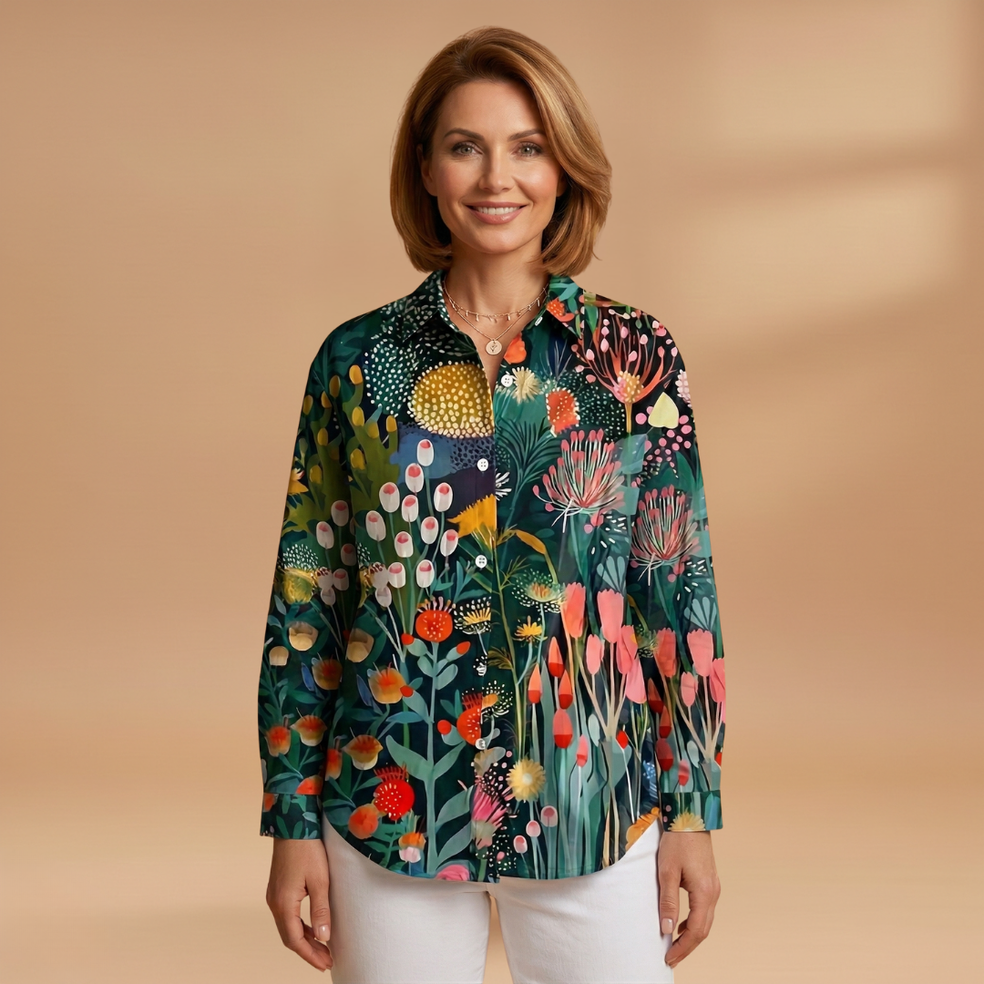 Blouse with Colourful Pattern and Comfortable Fit for Women