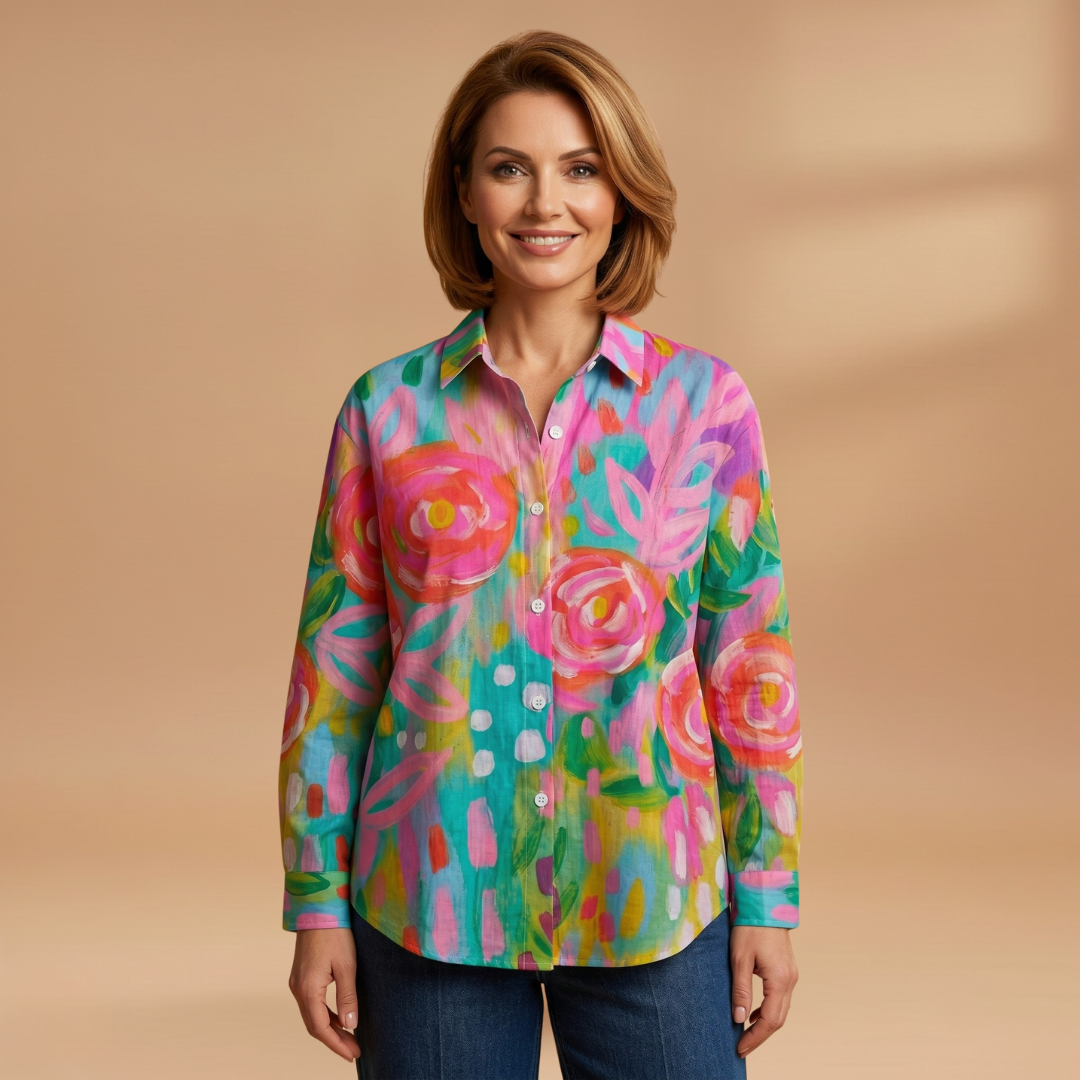 Blouse with Colourful Pattern and Comfortable Fit for Women