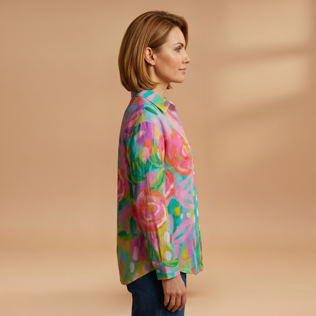 Blouse with Colourful Pattern and Comfortable Fit for Women