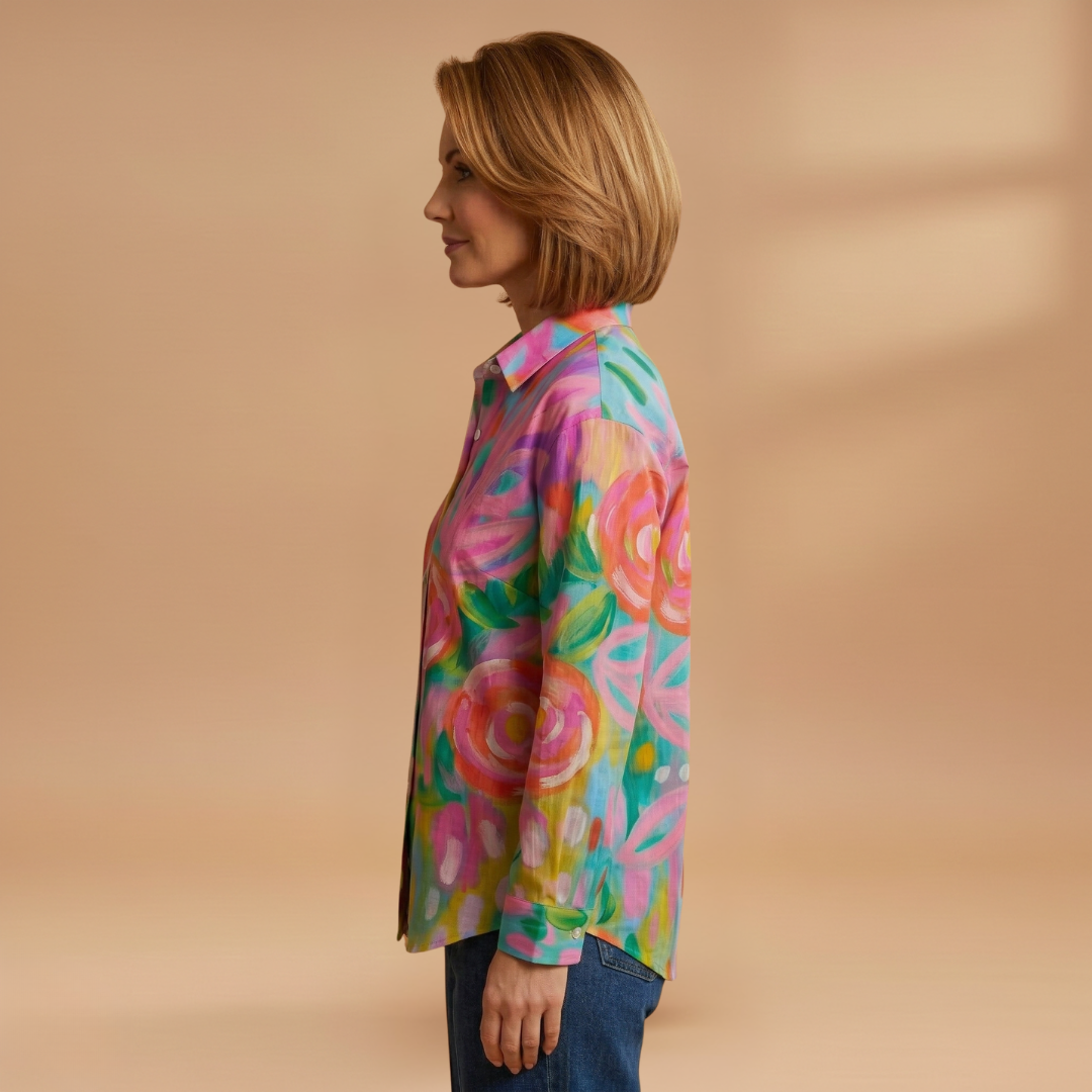 Blouse with Colourful Pattern and Comfortable Fit for Women