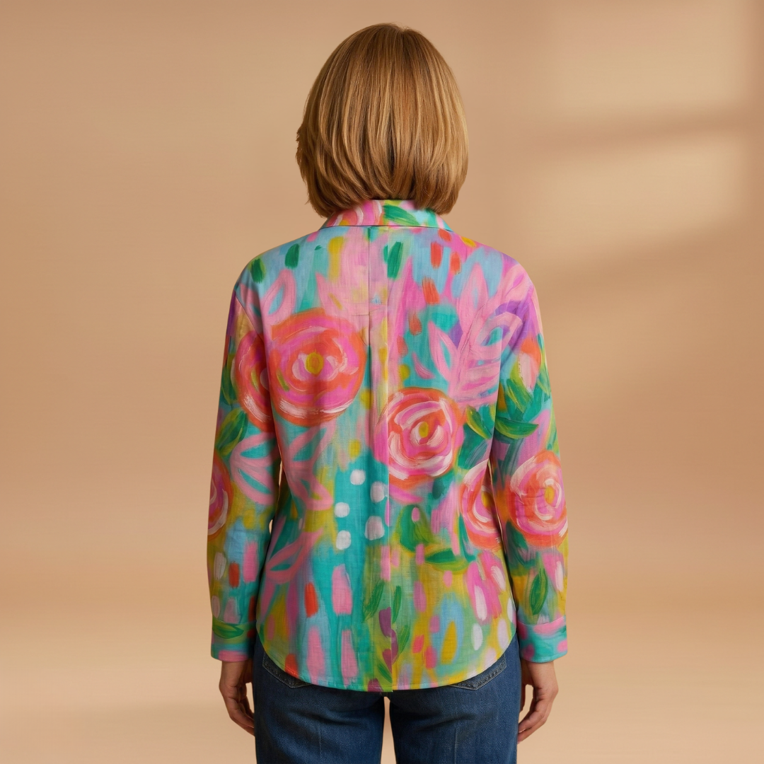 Blouse with Colourful Pattern and Comfortable Fit for Women
