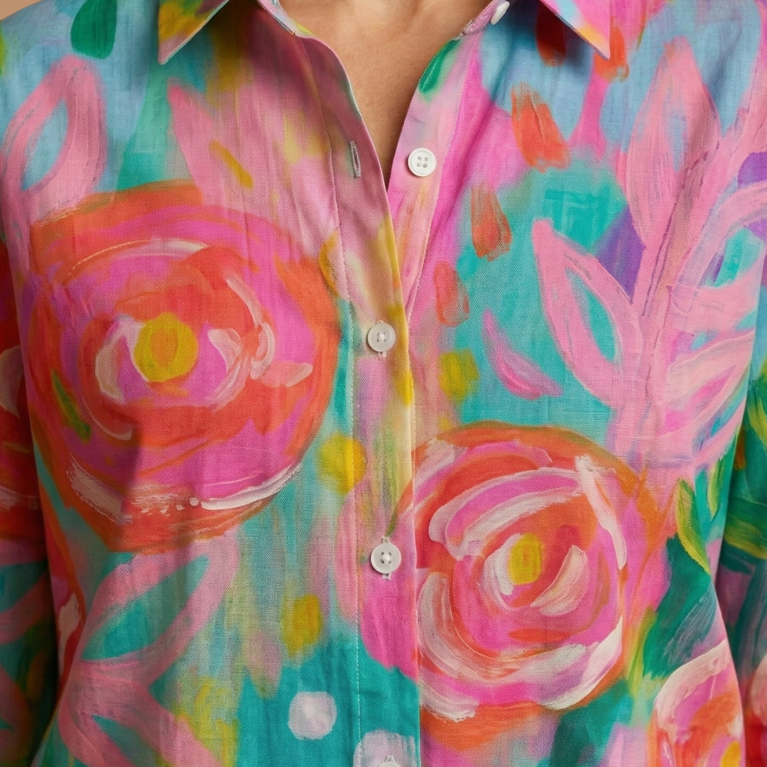 Blouse with Colourful Pattern and Comfortable Fit for Women