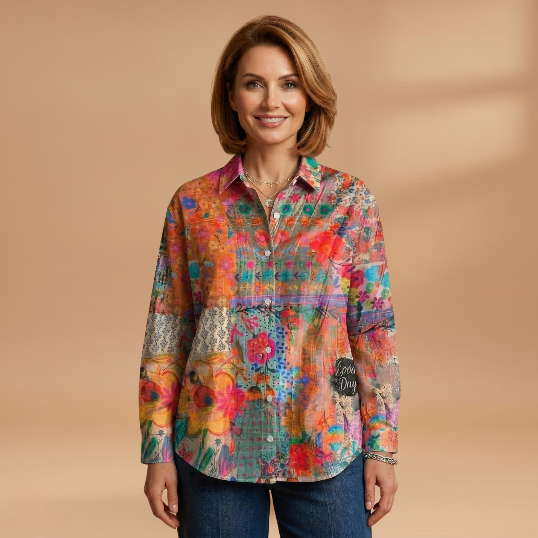 Blouse with Colourful Pattern and Comfortable Fit for Women