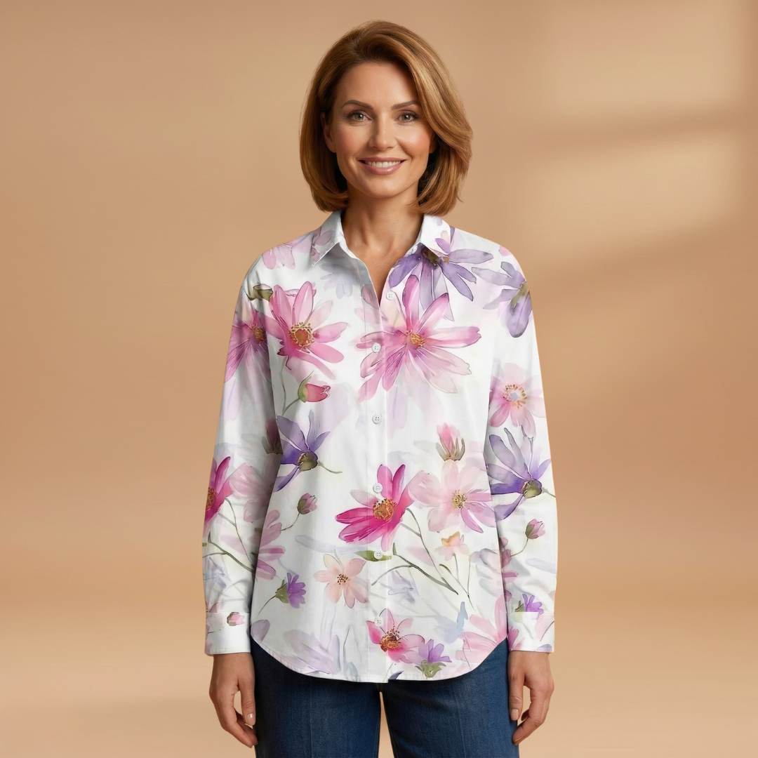 Blouse with Colourful Pattern and Comfortable Fit for Women