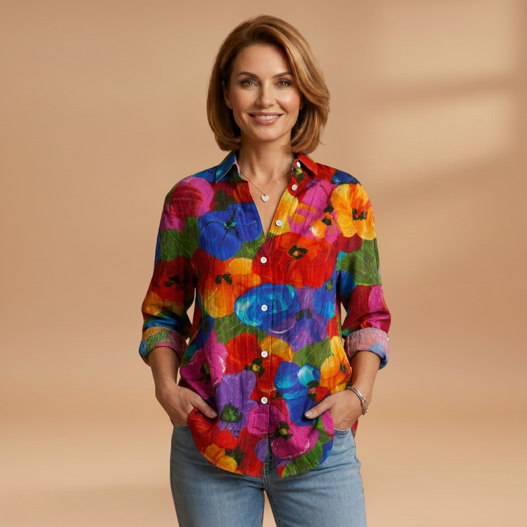 Blouse with Colourful Pattern and Comfortable Fit for Women