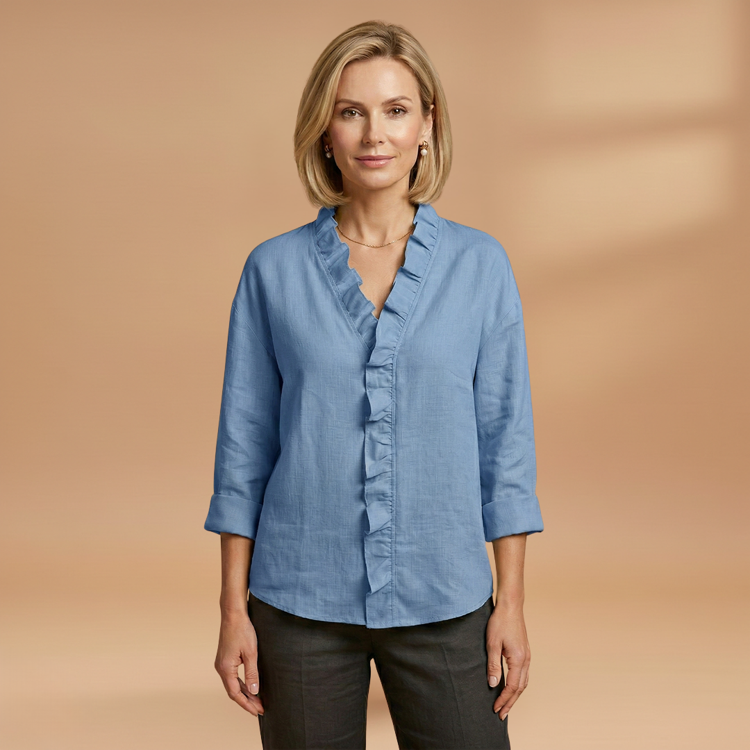 Blouse with Ruffles V-Neck and Long Sleeves for Women