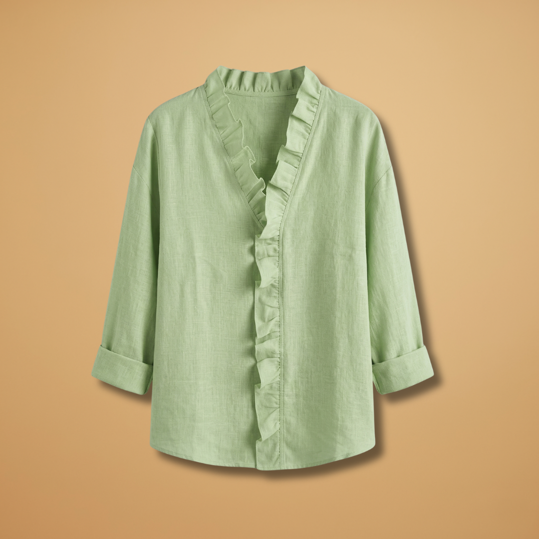 Blouse with Ruffles V-Neck and Long Sleeves for Women