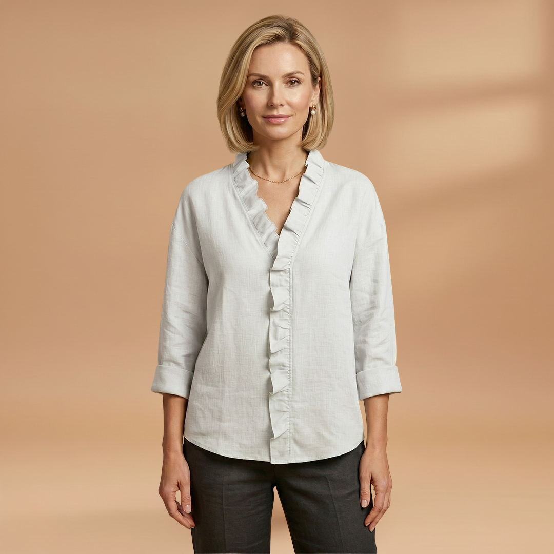 Blouse with Ruffles V-Neck and Long Sleeves for Women