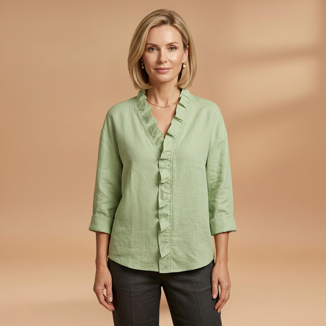 Blouse with Ruffles V-Neck and Long Sleeves for Women