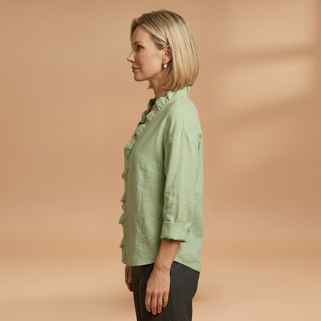 Blouse with Ruffles V-Neck and Long Sleeves for Women