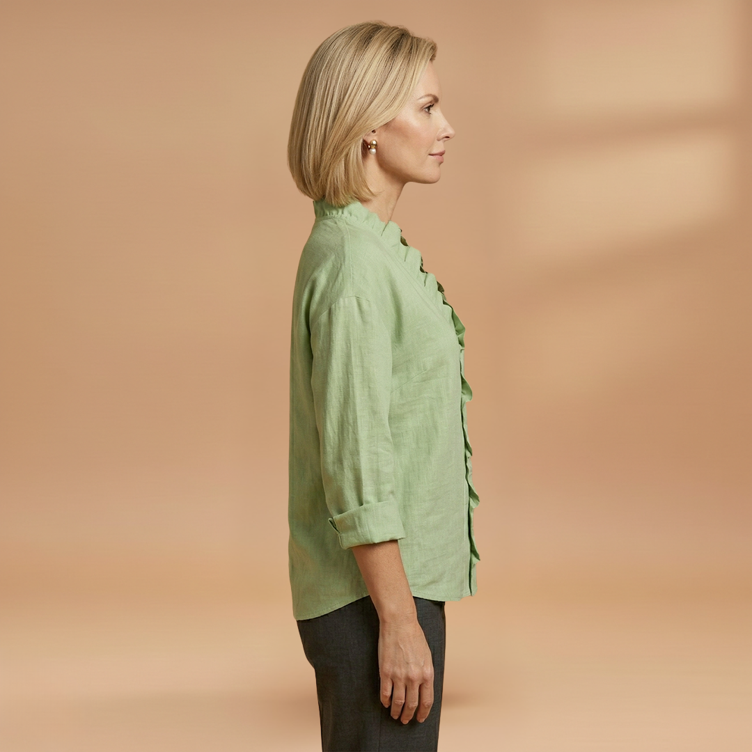 Blouse with Ruffles V-Neck and Long Sleeves for Women
