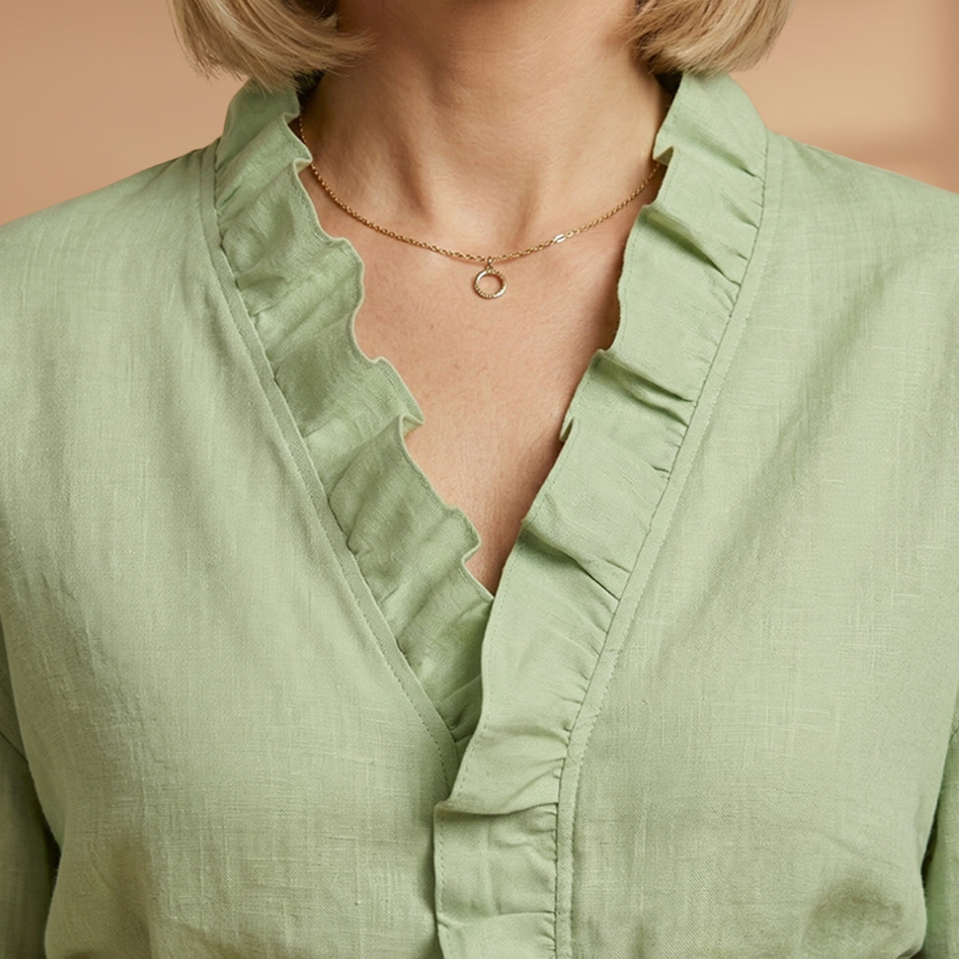 Blouse with Ruffles V-Neck and Long Sleeves for Women