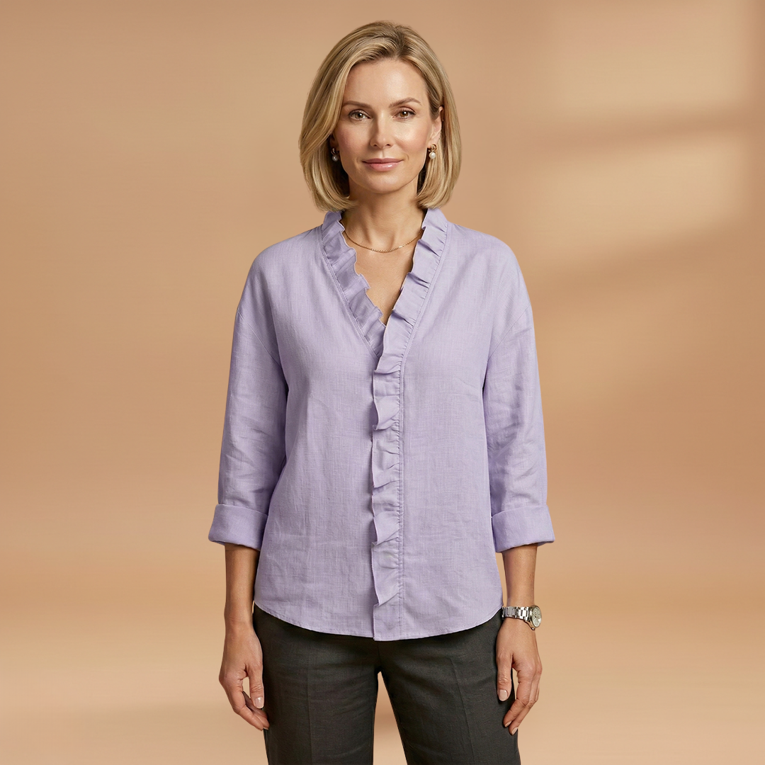 Blouse with Ruffles V-Neck and Long Sleeves for Women