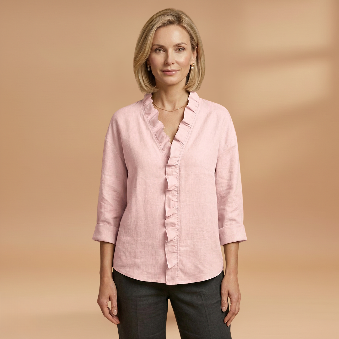Blouse with Ruffles V-Neck and Long Sleeves for Women