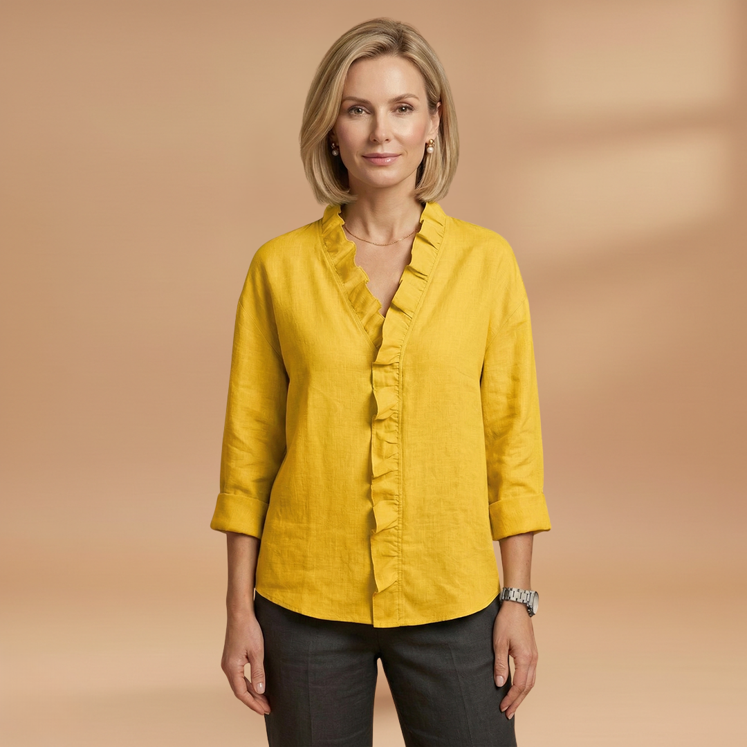Blouse with Ruffles V-Neck and Long Sleeves for Women