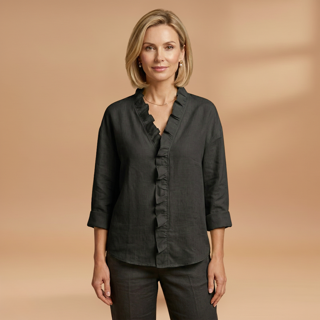 Blouse with Ruffles V-Neck and Long Sleeves for Women