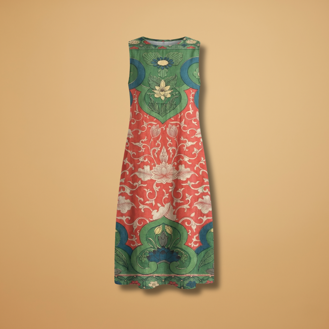 Bohemian Midi Dress with Floral Patterns and Relaxed Fit for Women