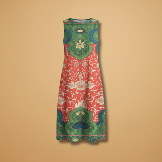 Bohemian Midi Dress with Floral Patterns and Relaxed Fit for Women