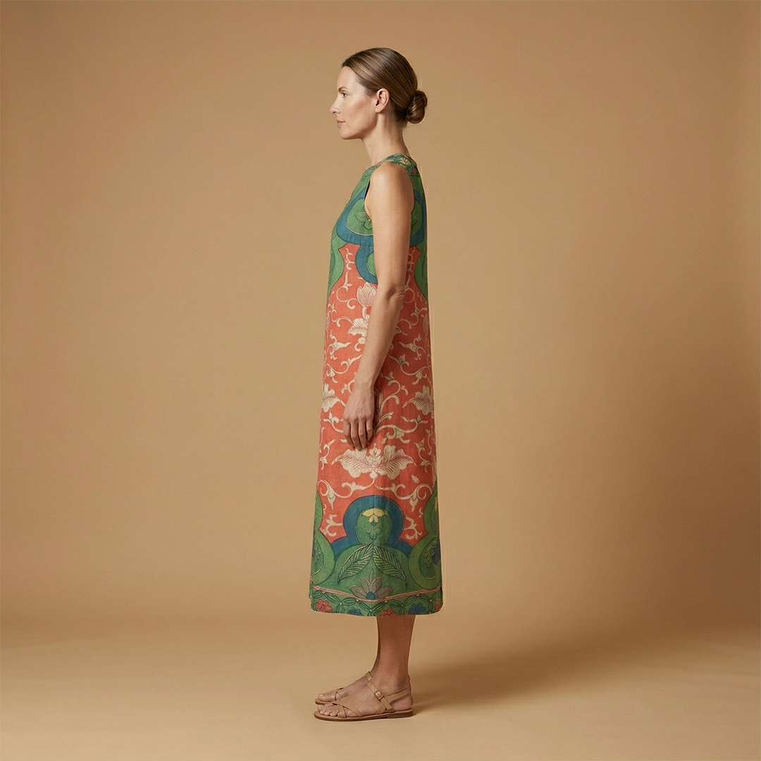 Bohemian Midi Dress with Floral Patterns and Relaxed Fit for Women