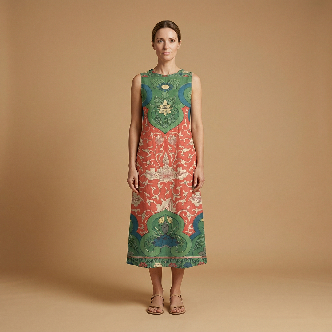 Bohemian Midi Dress with Floral Patterns and Relaxed Fit for Women