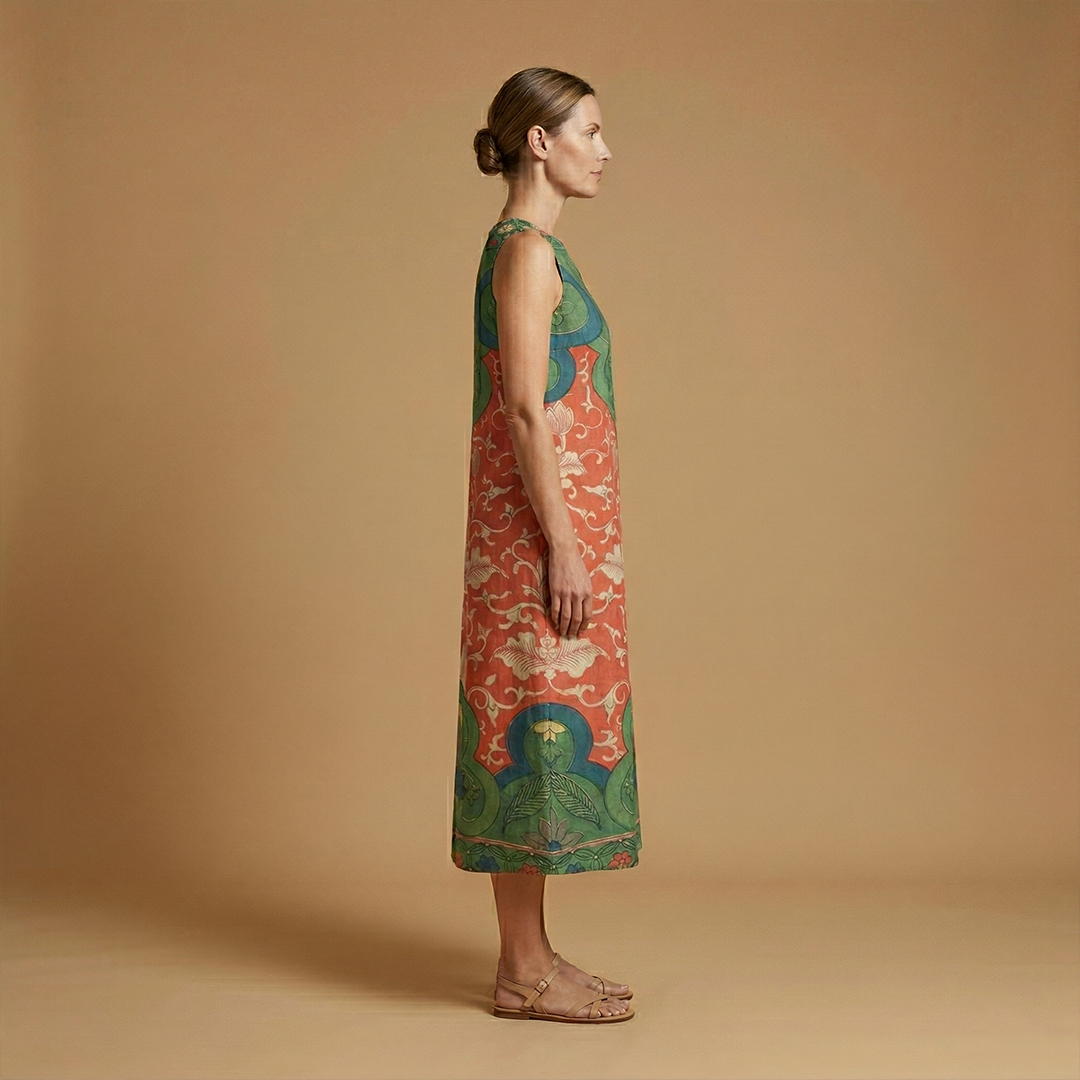 Bohemian Midi Dress with Floral Patterns and Relaxed Fit for Women