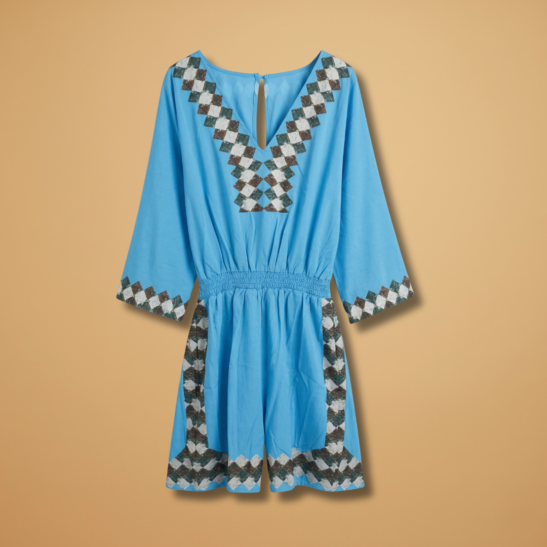 Bohemian Print Jumpsuit with V-Neck and Wide Legs for Women