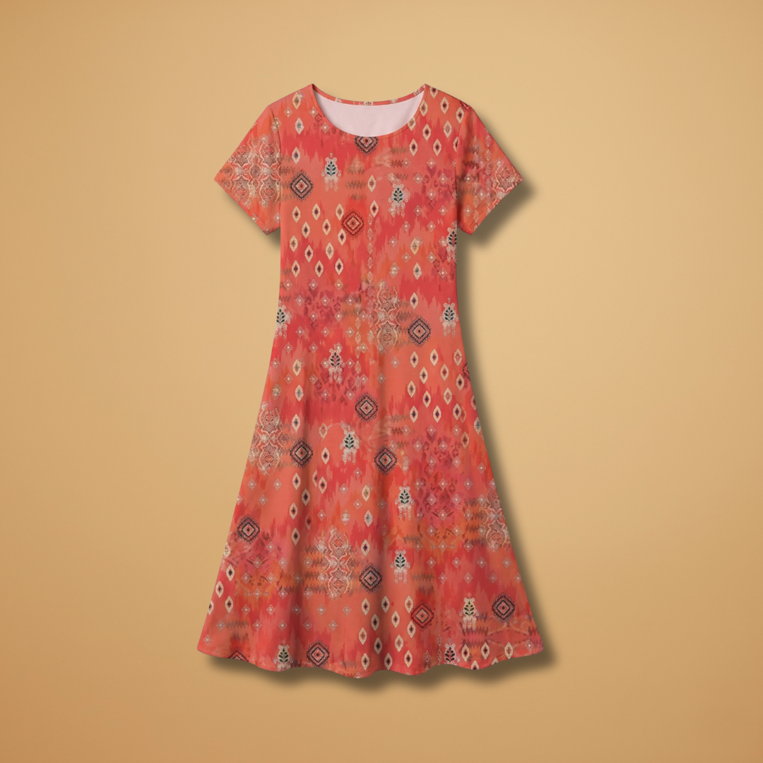 Boho Dress with Floral Print and Stretch Fit for Women