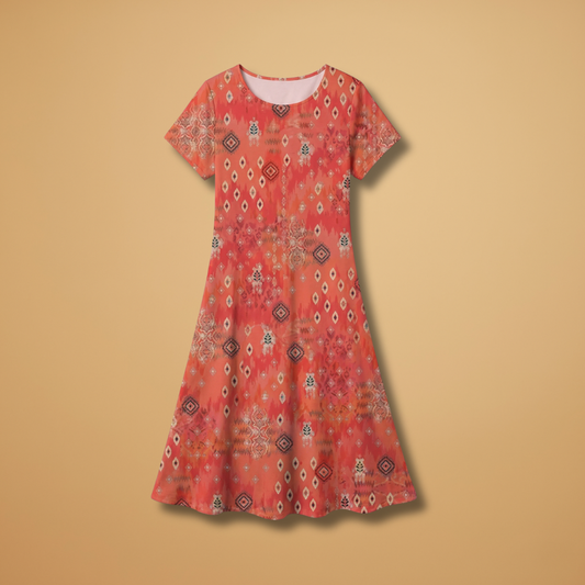 Boho Dress with Floral Print and Stretch Fit for Women