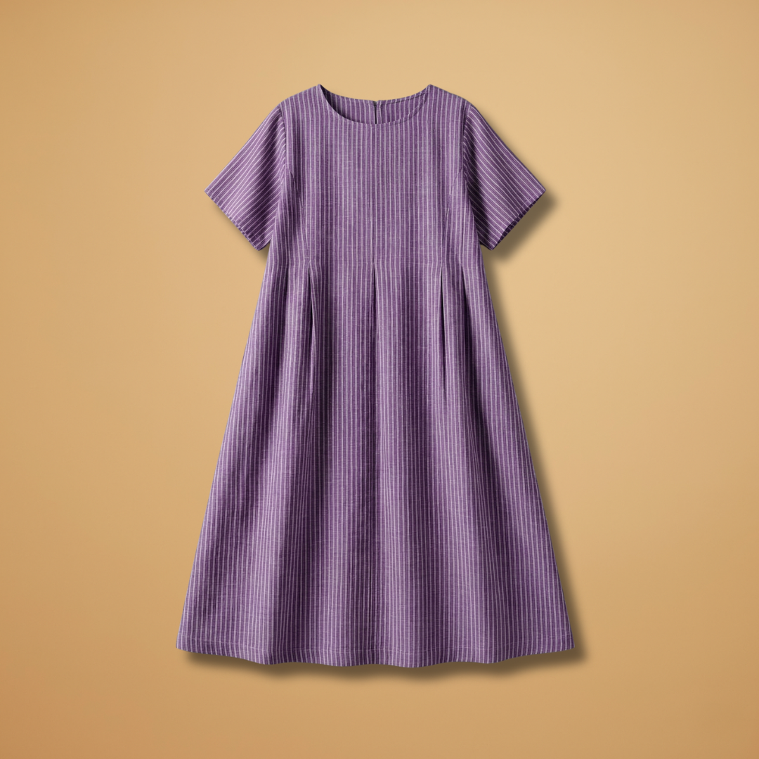 Casual Long Dress with Pleated Waist and Side Pockets for Women