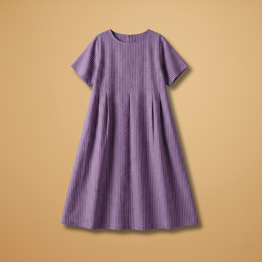 Casual Long Dress with Pleated Waist and Side Pockets for Women