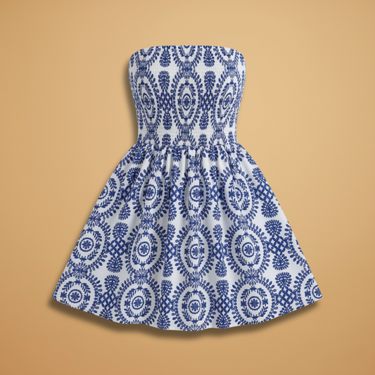 Dress with Elasticated Bodice and Flared Skirt for Women