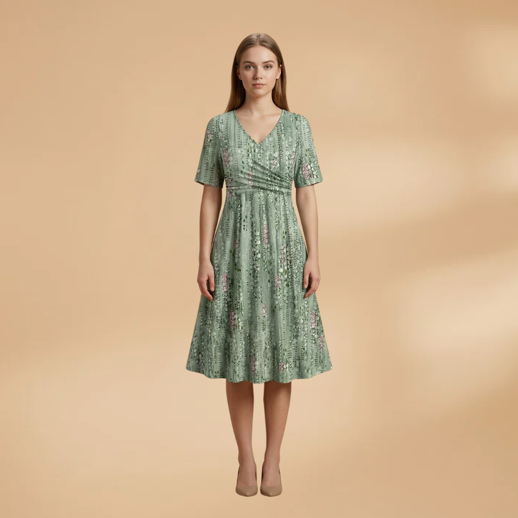 Dress with Floral Print and A-Line Skirt for Women